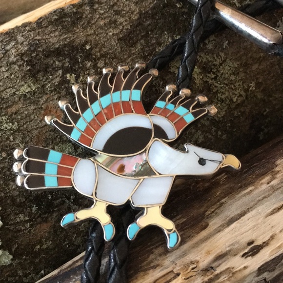 Vintage Charlotte Dishta Zuni Multi Stone Eagle Bolo - Picture 2 of 8